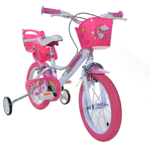 Rowerek Rower Dziecięcy dla Dzieci Dziewczynki z Bocznymi Kółkami DINO 14"