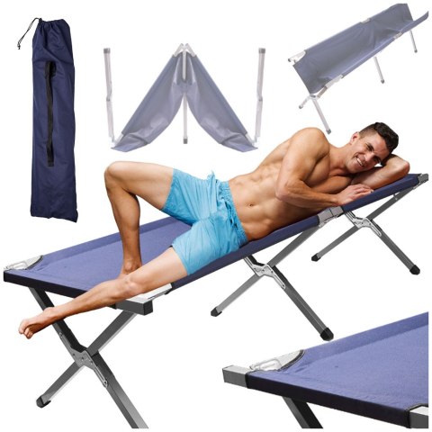 Łóżko polowe LUARO składane turystyczne kanadyjka XXL niebieskie 150kg