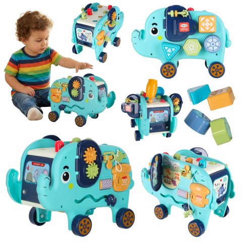 Słonik tablica manipulacyjna montessori wbijak sorter klocki młotek 26cm