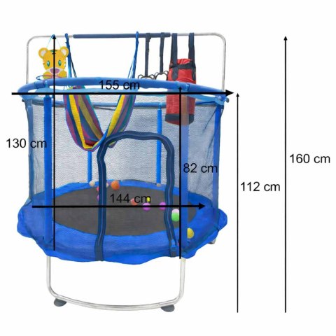 Trampolina dla dzieci ogrodowa siatka piłki koszykówka 150cm niebieska