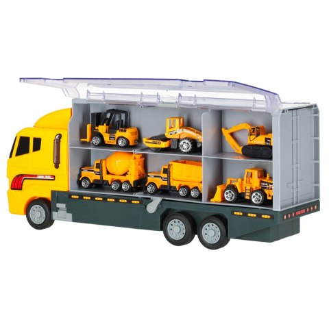 Transporter ciężarówka TIR wyrzutnia + metalowe auta maszyny budowlane