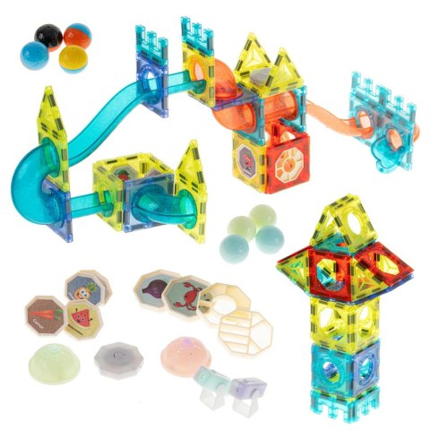Klocki magnetyczne marble tor kulkowy świecący 75 elementów