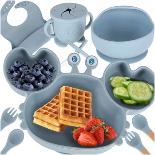 Naczynia silikonowe dla dzieci niemowląt krab zestaw 9 elementów niebieskie