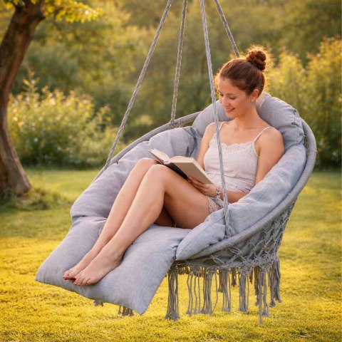 Huśtawka ogrodowa LUARO bocianie gniazdo z poduszką XXL szare 80cm 150kg