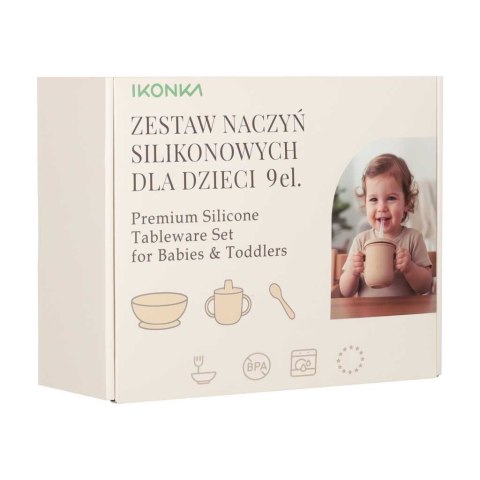 Naczynia silikonowe dla dzieci niemowląt krab zestaw 9 elementów ciemny róż