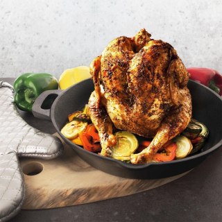 Patelnia Żeliwna 28 cm ORION Litina ze Stojakiem na Kurczaka Grill