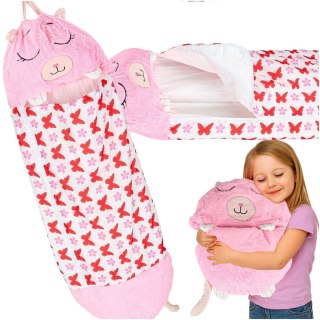 Śpiwór do spania dla dzieci turystyczny poduszka 2w1 125x50cm różowy