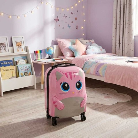 Walizka podróżna dla dzieci bagaż podręczny na kółkach kot różowa