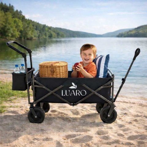 Wózek transportowy LUARO plażowy składany z daszkiem i siatką czarny