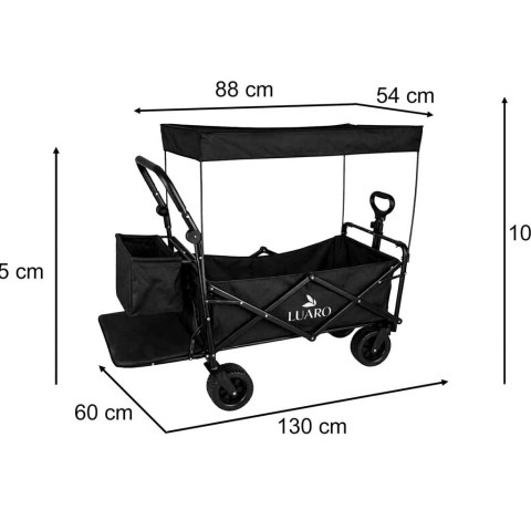 Wózek transportowy LUARO plażowy składany z daszkiem i siatką czarny