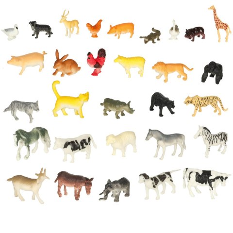Figurki zwierząt zwierzęta zoo safari farma akcesoria skrzynka 59 el.