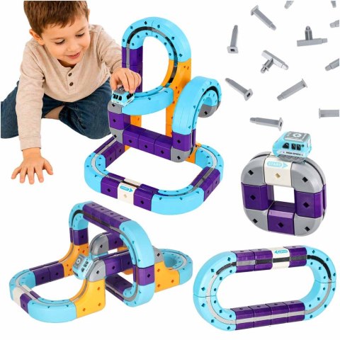 Klocki magnetyczne konstrukcyjne tor wyścigowy auta 54 elementy