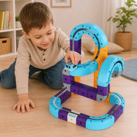 Klocki magnetyczne konstrukcyjne tor wyścigowy auta 54 elementy