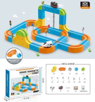 Klocki magnetyczne konstrukcyjne tor wyścigowy pociągi 101 elementów