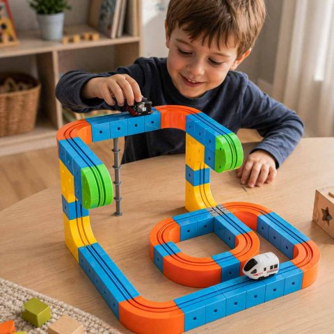 Klocki magnetyczne konstrukcyjne tor wyścigowy pociągi 101 elementów