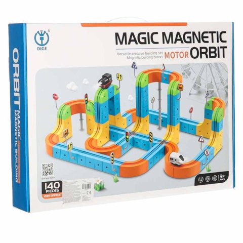 Klocki magnetyczne konstrukcyjne tor wyścigowy pociągi 140 elementów