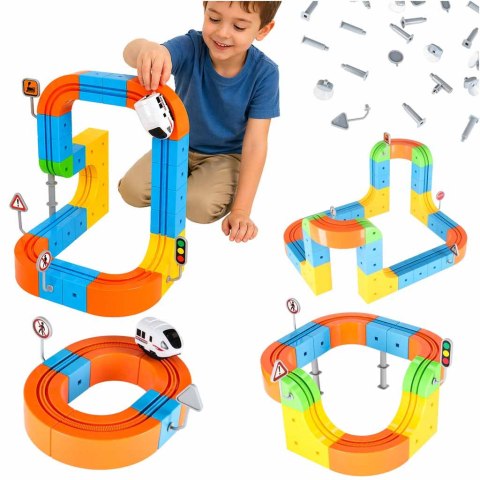 Klocki magnetyczne konstrukcyjne tor wyścigowy pociągi 65 elementów