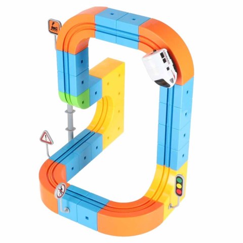 Klocki magnetyczne konstrukcyjne tor wyścigowy pociągi 65 elementów
