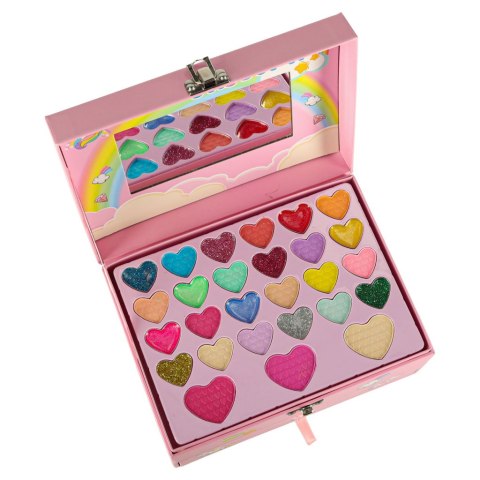 Kuferek zestaw kosmetyków do makijażu i paznokci makeup kosmetyki cienie lakiery szuflady jednorożec