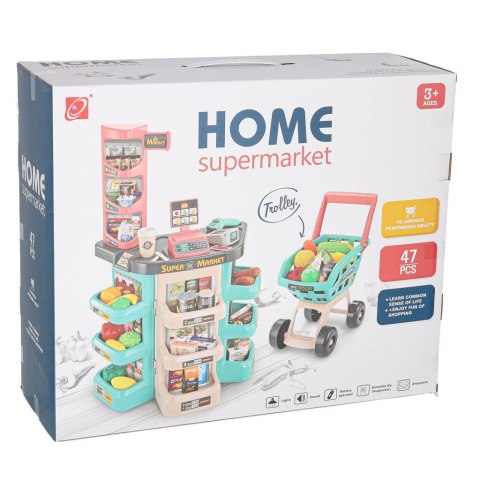 Sklep dla dzieci supermarket stragan wózek na zakupy akcesoria miętowy