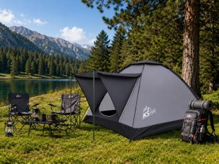Namiot Kopułowy 2-3 Osobowy Wodoodporny KS OUTDOOR Szary 200 x 150 x 100 cm