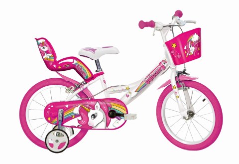 Rowerek Dziecięcy 16 Cali Jednorożec Unicorn Koszyk Fotelik Dino Bikes