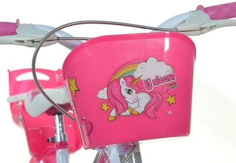 Rowerek Dziecięcy 16 Cali Jednorożec Unicorn Koszyk Fotelik Dino Bikes