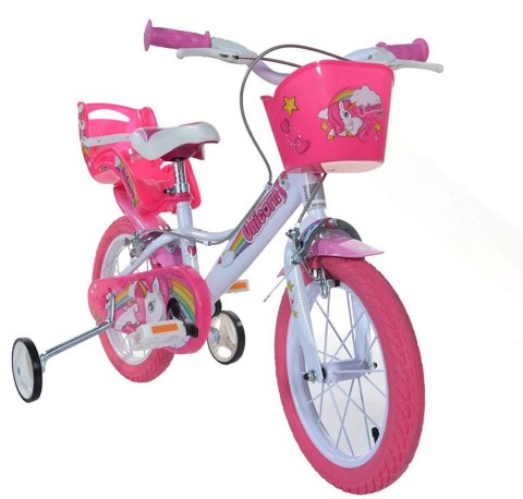 Rowerek Dziecięcy 16 Cali Jednorożec Unicorn Koszyk Fotelik Dino Bikes