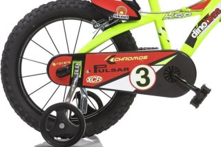 Rowerek Dziecięcy 16 Cali Raptor Żółty Kółka Boczne Hamulec Dino Bikes