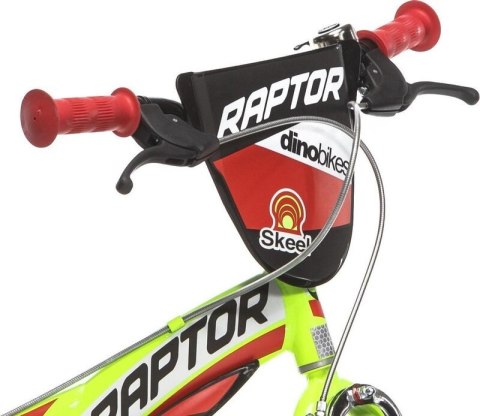 Rowerek Dziecięcy 16 Cali Raptor Żółty Kółka Boczne Hamulec Dino Bikes