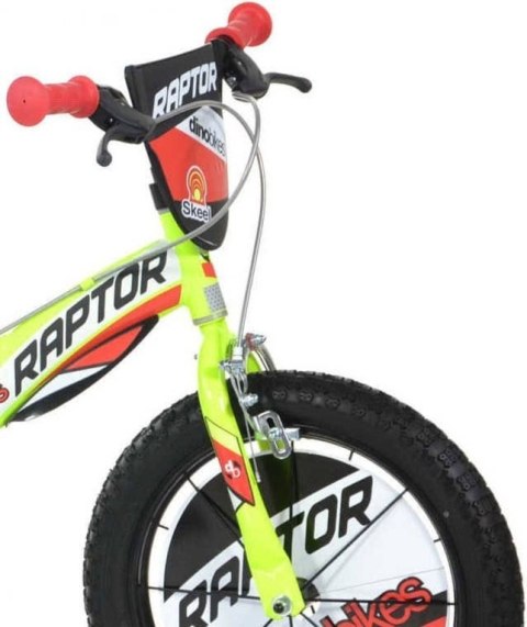 Rowerek Dziecięcy 16 Cali Raptor Żółty Kółka Boczne Hamulec Dino Bikes