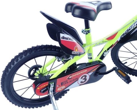 Rowerek Dziecięcy 16 Cali Raptor Żółty Kółka Boczne Hamulec Dino Bikes