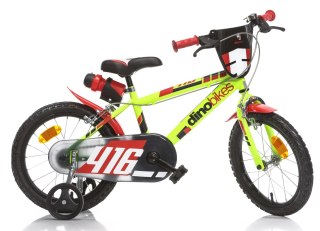 Rowerek Dziecięcy 16 Cali Żółty Kółka Boczne Wolnobieg Dino Bikes