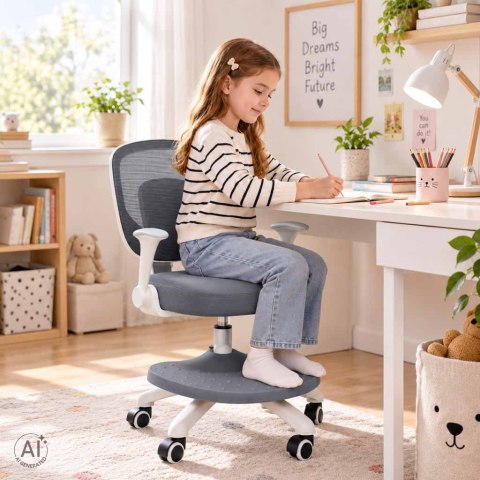 Krzesło do biurka dla dziecka fotel obrotowy regulowany z podnóżkiem szary