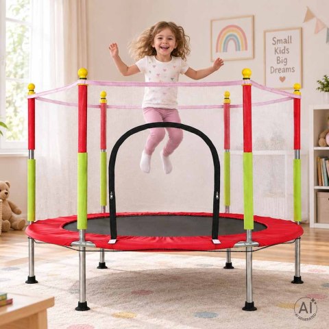 Trampolina do domu ogrodu dla dzieci siatka piłki 140cm 55inch czerwona