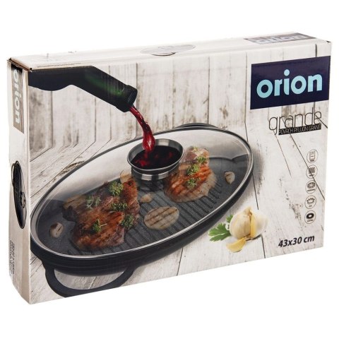 Patelnia do grillowania granitowa z pokrywką głęboka GRANDE 43x28x6 cm