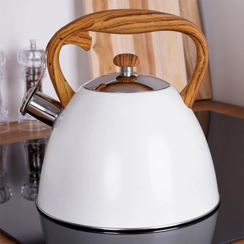 Czajnik z Gwizdkiem Nierdzewny Dekoracyjny Stalowy Biały ORION 3 L