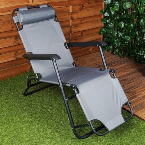 Leżak Ogrodowy Plażowy Składany z Zagłówkiem Poduszką Metalowy VILDE 110 Kg