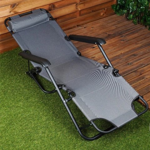 Leżak Ogrodowy Plażowy Składany z Zagłówkiem Poduszką Metalowy VILDE 110 Kg