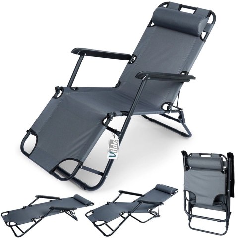 Leżak Ogrodowy Plażowy Składany z Zagłówkiem Poduszką Metalowy VILDE 110 Kg