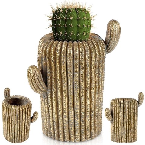 Osłonka na Doniczkę Ogrodowa Dekoracyjna Złota Kaktus VILDE 34,5 cm