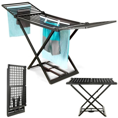 Suszarka XXL na Pranie Ubrania Czarna Rozkładana Solidna PROGARDEN 208 cm