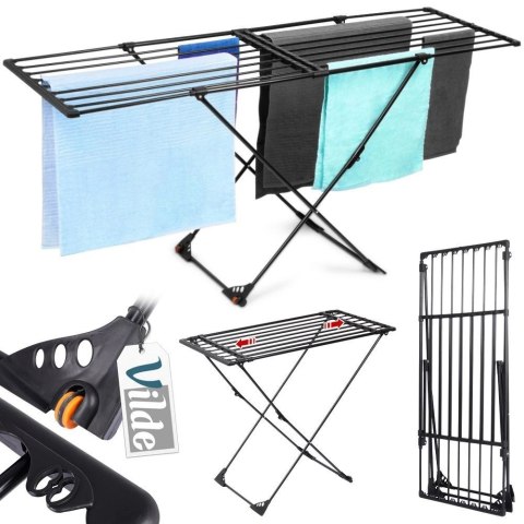 Suszarka na Pranie Metalowa Czarna Rozsuwana z Kółkami Składana XXL 110-189 cm