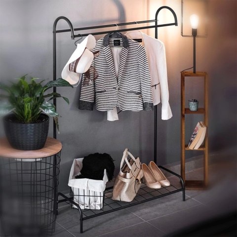 Wieszak Podłogowy Stojący na Ubrania Metalowy Pojemny Czarny VILDE 147 cm