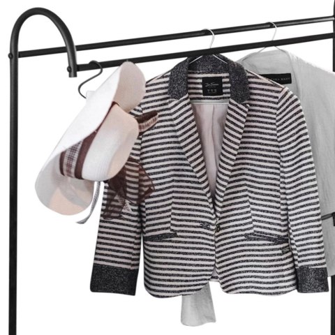 Wieszak Podłogowy Stojący na Ubrania Metalowy Pojemny Czarny VILDE 147 cm