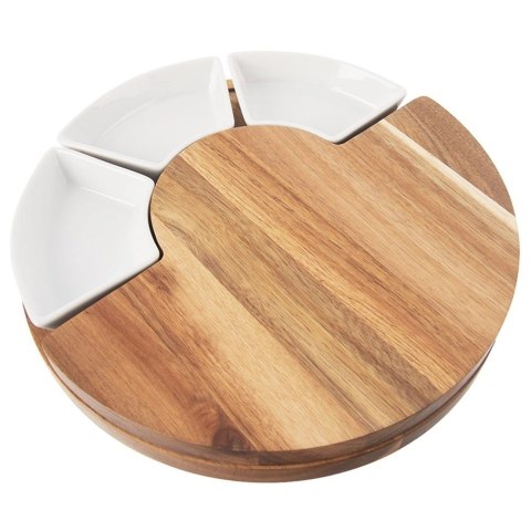 Deska do Serów ORION 7 el. z Nożami i Miseczkami Drewniana Zestaw 28 cm