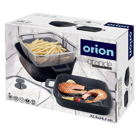 Garnek granitowy ze szklaną pokrywką patelnią grillową koszyczkiem GRANDE 2+4 l 4 el.