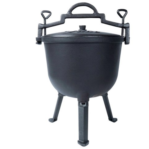 Kociołek Żeliwny Pojemny na Nóżkach z Pokrywką na Ognisko Grill CAST LINE 10 l