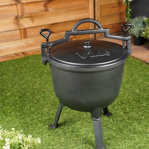 Kociołek Żeliwny Pojemny na Nóżkach z Pokrywką na Ognisko Grill CAST LINE 10 l