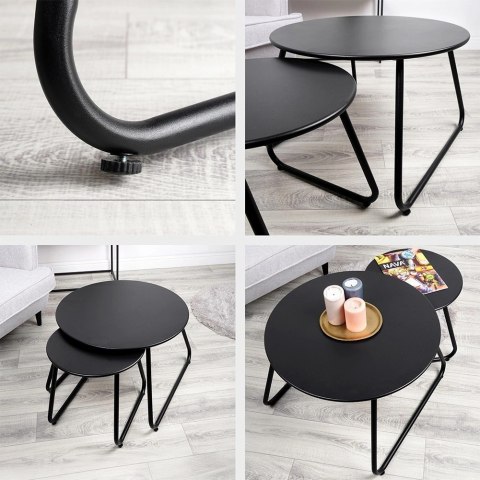 Stolik kawowy metalowy czarny 2 szt.